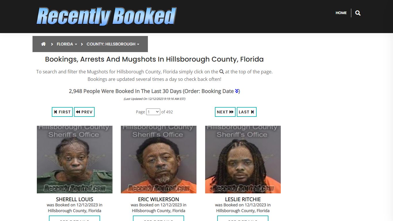 Bookings, Arrests and Mugshots in Hillsborough County, Florida